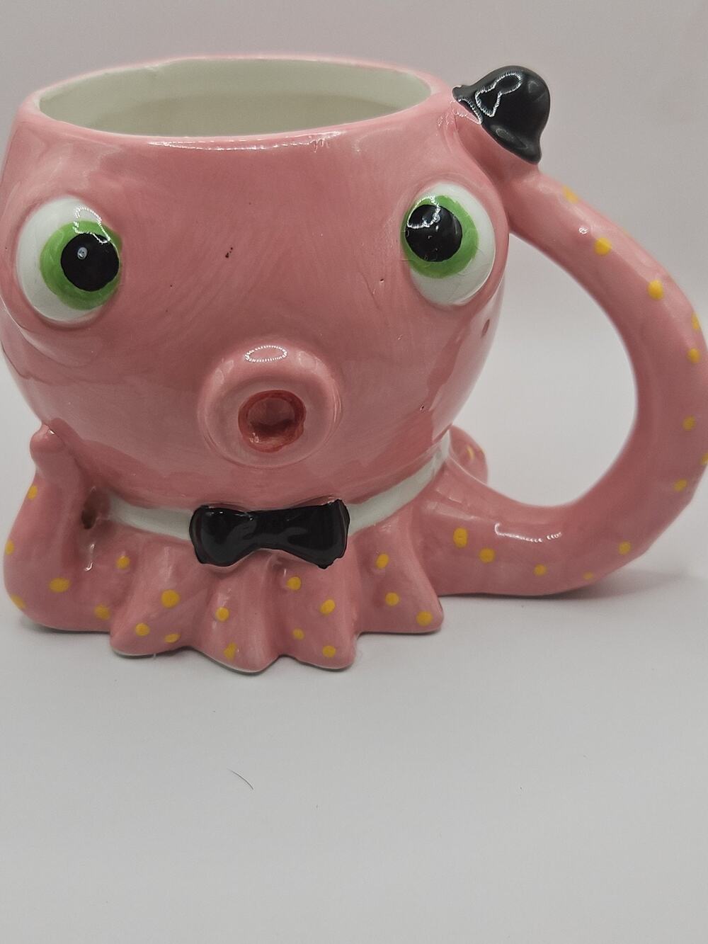Pier 1 Octopus Whimsical Pink Coffee Mug 4 Tall Hand Painted